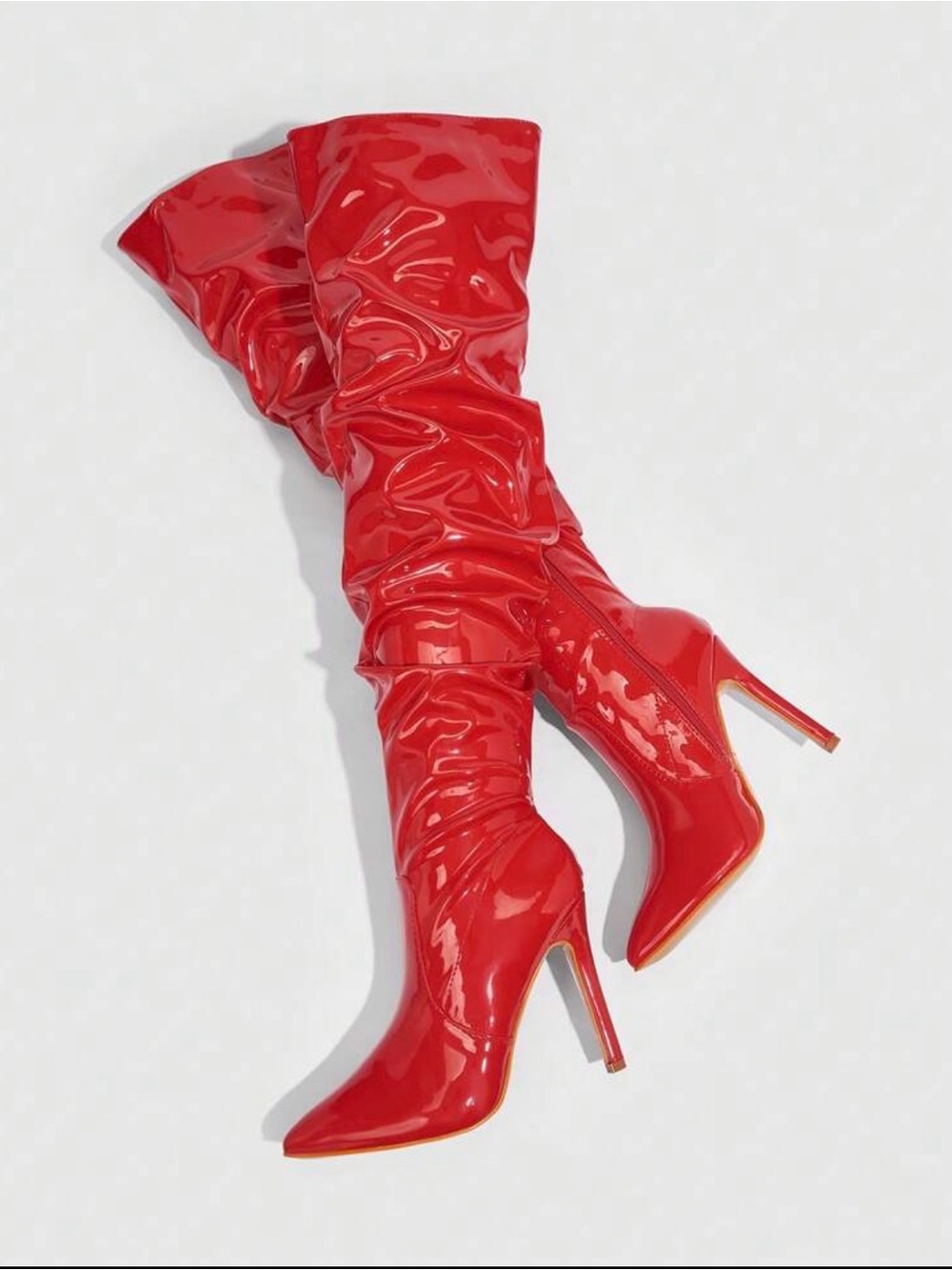 Red Patent High-Heel Knee Boots - Women